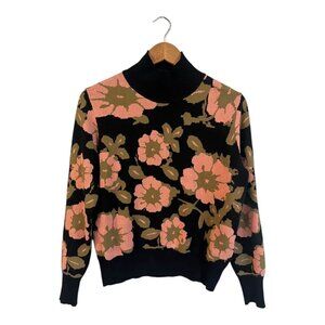 Tweed Women's Size Medium High Neck Sweater Mock Floral Modest Knit